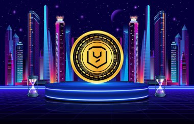 Dijital arkaplanda lonca oyunları-ygg sanal para birimi görüntüsü ver. 3d illüstrasyon.