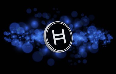 Dijital arkaplanda hedera hashgraph-hbar şifreli para birimi resimleri. 3d illüstrasyon.