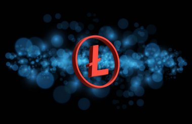 Dijital arkaplanda Litecoin-ltc şifreli para birimi logoları. 3d illüstrasyon.