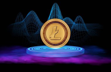 Dijital arkaplanda Litecoin-ltc şifreli para birimi logoları. 3d illüstrasyon.