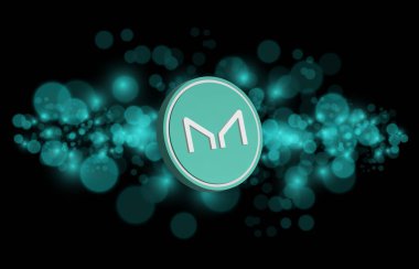 Dijital arka planda sanal para üreticisi-mkr madeni parasının bir görüntüsü. 3d illüstrasyon.