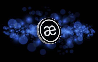 Dijital arkaplanda aevo kripto para birimi resmi. 3B çizimler.