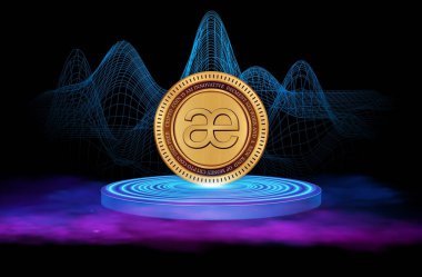 Dijital arkaplanda aevo kripto para birimi resmi. 3B çizimler.