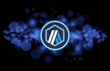 Arbitrum-yay sanal para biriminin dijital arkaplandaki görüntüsü. 3d illüstrasyon.