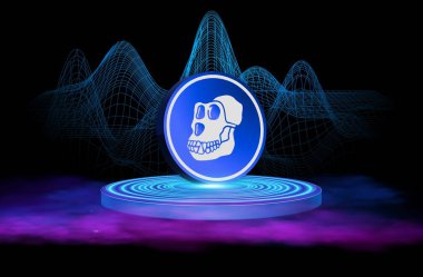 Dijital arka planda apecoin sanal para birimi görüntüsü. 3d illüstrasyon.