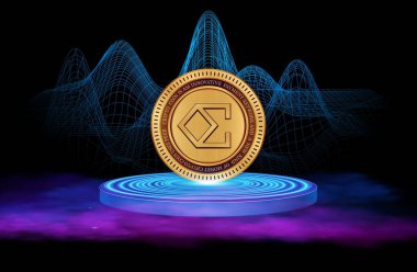 Dijital arkaplanda Ethena ENA sanal para birimi görüntüsü. 3d illüstrasyon.