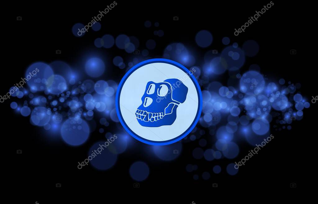 Image of apecoin virtual currency on a digital background. 3d illustration.
