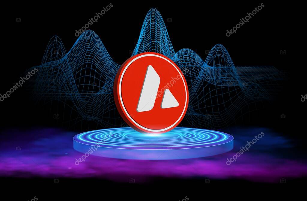 Avalanche-avax virtual currency image in the digital background. 3d illustrations.