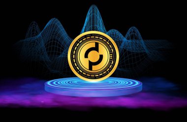 Dijital arkaplanda cep ağı-pokt şifreli para birimi resimleri. 3d illüstrasyon.