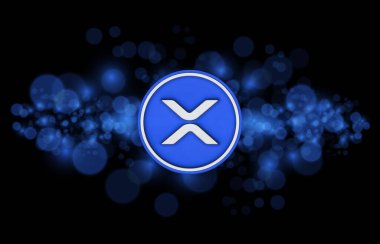 Dijital arkaplanda dalgalı-xrp sanal para birimi resimleri. 3d illüstrasyon.