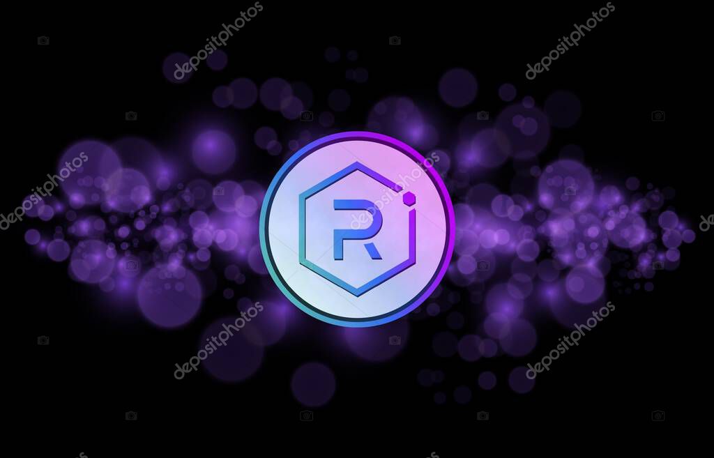 Raydium-ray virtual currency image in the digital background. 3d illustrations.