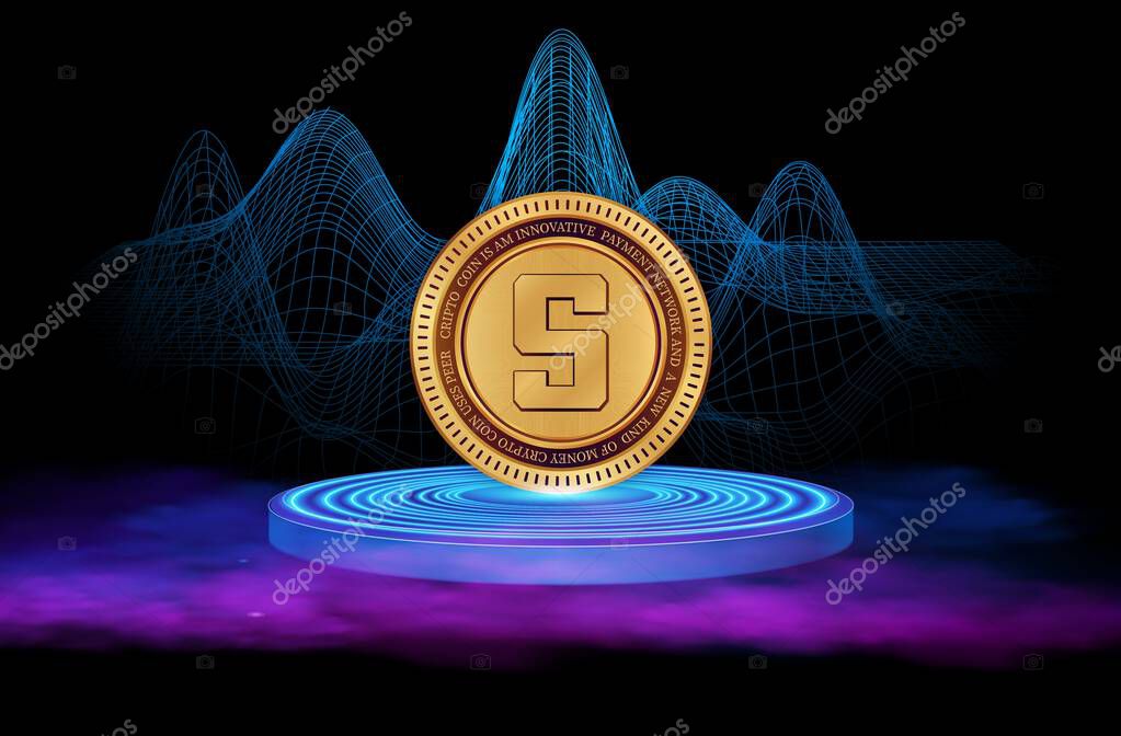 Sandbox-sand virtual currency logo on abstract background. 3d illustrations.