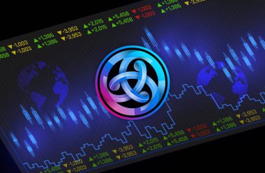 Dijital arka planda astar astar sikke logosu. 3d illüstrasyon.