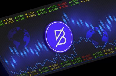 dijital arkaplanda bantlı sanal para birimi görüntüsü. 3d illüstrasyon.