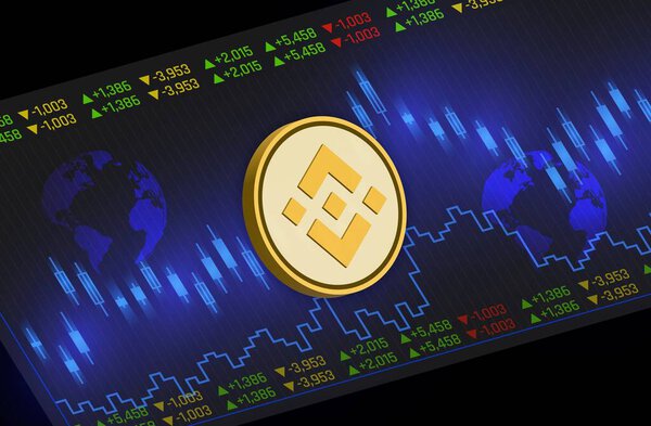Образ виртуальной валюты binance-bnb на цифровом фоне. 3d иллюстрации.