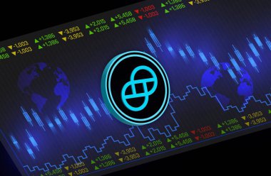 Dijital arkaplandaki ikizler dolar desenli sanal para birimi görüntüleri. 3d illüstrasyon.