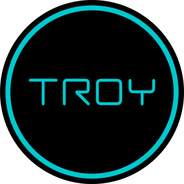 Soyut arkaplanda troy kripto para birimi logoları. 3d illüstrasyon.