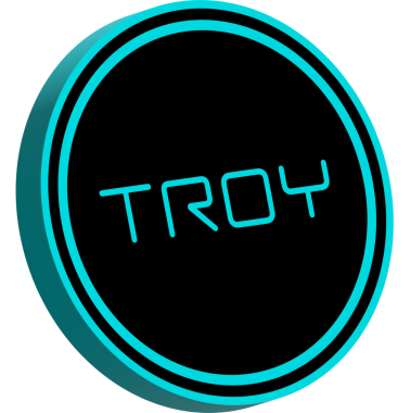 Soyut arkaplanda troy kripto para birimi logoları. 3d illüstrasyon.