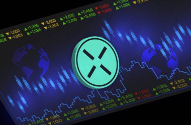 Dijital arkaplanda protokol-acx kripto para birimi logoları var. 3d illüstrasyon.