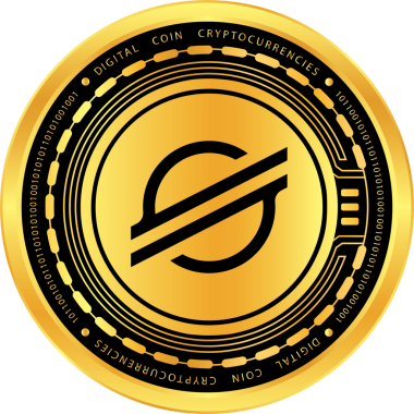 Soyut arkaplanda yıldız-xlm kripto para birimi çizimleri. 3d illüstrasyon.