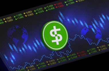 Soyut arkaplanda paxos-usdp şifreli para birimi çizimleri. 3d illüstrasyon.