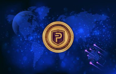 Dijital arkaplanda Pivx kripto para birimi resimleri. 3d illüstrasyon.