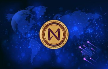 Dijital arka planda Protokol madeni para ve logonun yanında. 3d illüstrasyon resminin yanında.