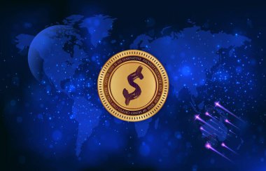 Dijital arkaplanda sapa sapa şifreli para birimi logoları. 3d illüstrasyon.