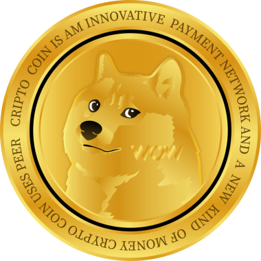 Soyut arkaplanda dogonoge kripto para birimi logosu çizimleri. 3d illüstrasyon.