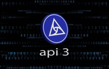 dijital arkaplanda api3 sanal para birimi görüntüleri. 3d illüstrasyon.