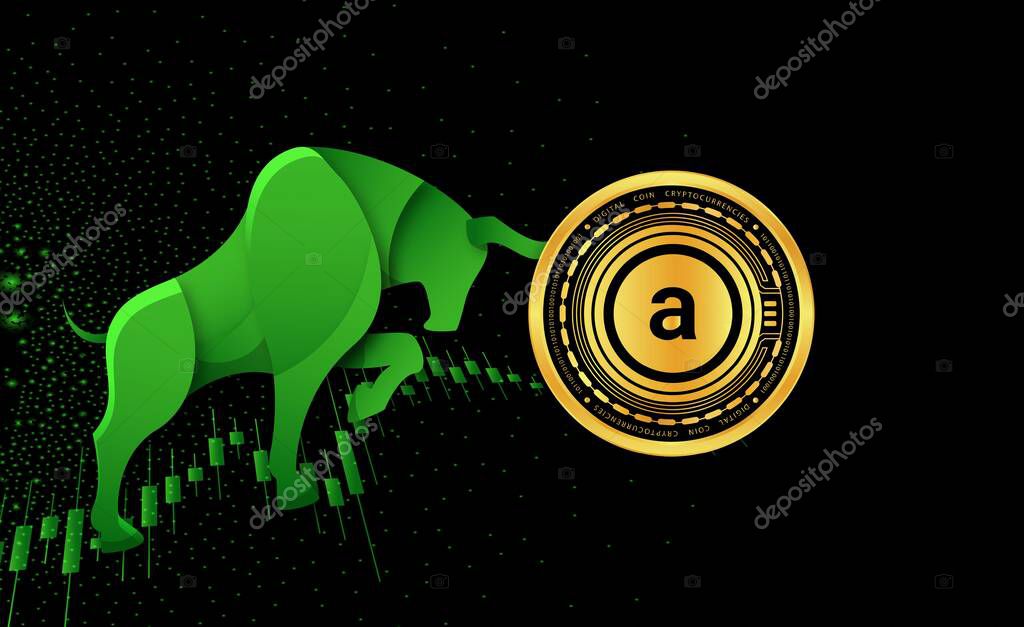 Arweave-ar  virtual currency image in the digital background. 3d illustrations.