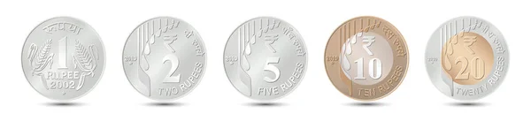 Ινδία Ένα Σετ Νομισμάτων Κέρματα Διανυσματική Απεικόνιση Που Απομονώνονται Λευκό — Διανυσματικό Αρχείο