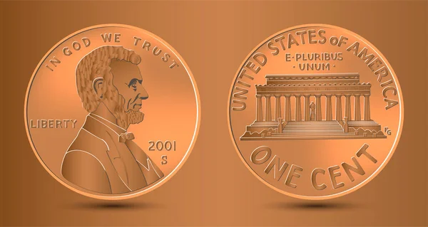 Vereinigte Staaten Cent Oder Penny Münze Mit Präsident Abraham Lincoln — Stockvektor