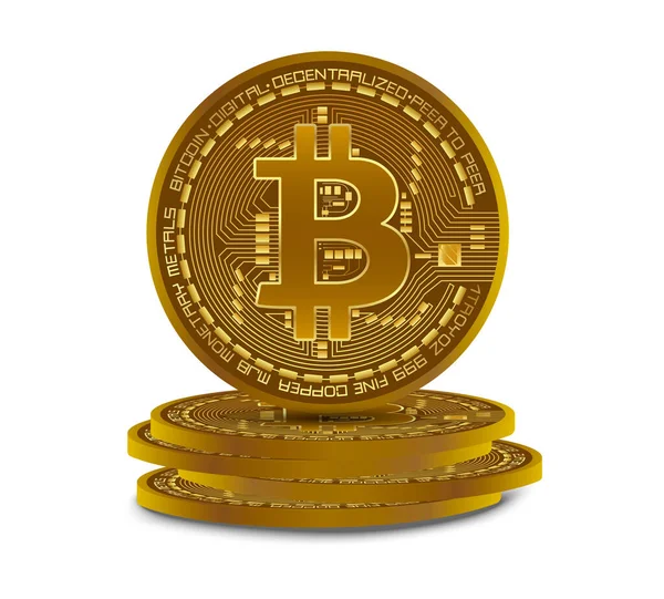 Altın bitcoin para. Kripto altın sikke, beyaz arkaplanda izole edilmiş bitcoin sembolü.