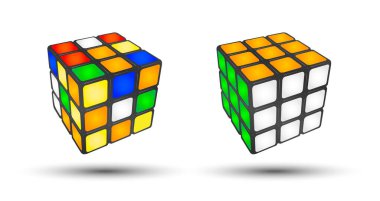 Beyaz arkaplanda Rubik küp.