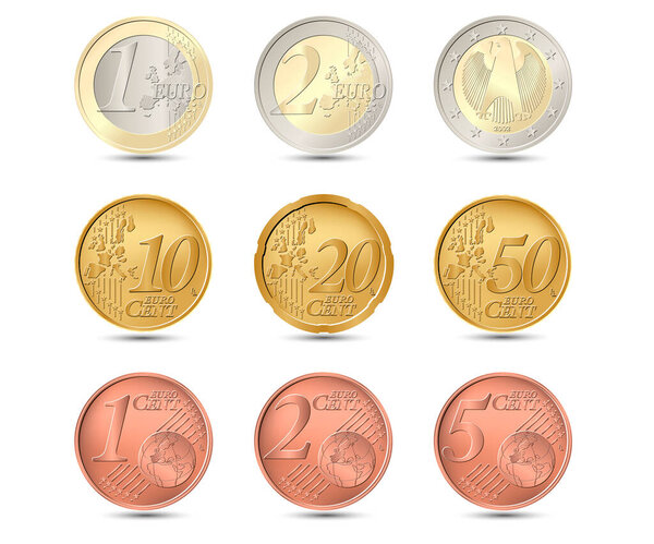 Набор монет евро. Векторная иллюстрация
.