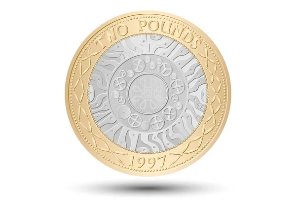 Moneda Británica Dos Libras Ilustración Vectorial Eps — Vector de stock