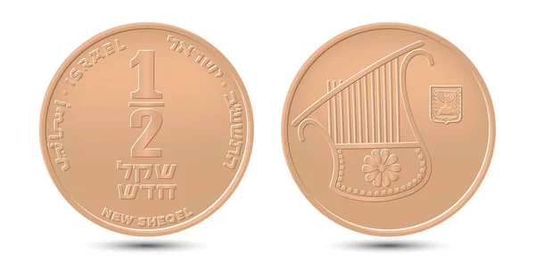 Set Commemorative Coin Nominal Value New Sheqel Vector Illustration — Stock Vector