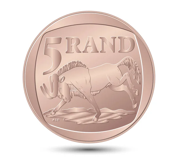 Moneda Sudafricana Cinco Rand Aislada Sobre Fondo Blanco Ilustración Vectorial — Archivo Imágenes Vectoriales