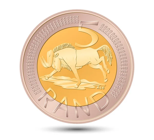Moeda Sul Africana Cinco Rand Dourada Com Prata Isolada Sobre — Vetor de Stock