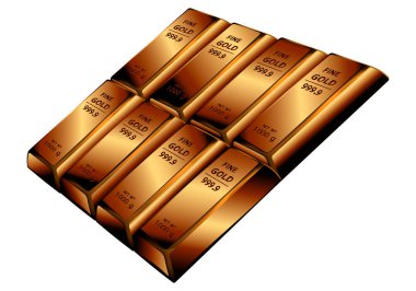 Beyaz arka planda 3 boyutlu altın külçeleri. 3 boyutlu illüstrasyon. Eps-10.