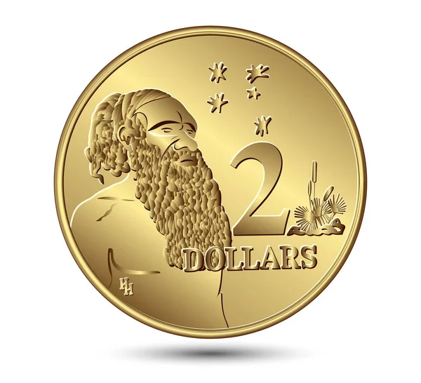 Обратная Сторона Австралийской Монеты Два Доллара Изолирована Белом Фоне Векторная — стоковый вектор