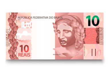 On Brezilya parasının banknotu. Brezilya gerçeğidir. Vektör illüstrasyonu.