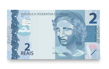 İki Brezilya parasının banknotu. Brezilya gerçeğidir. Vektör illüstrasyonu.