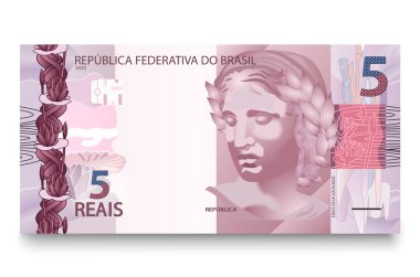 Beş Brezilya parasının banknotu. Brezilya gerçeğidir. Vektör illüstrasyonu.
