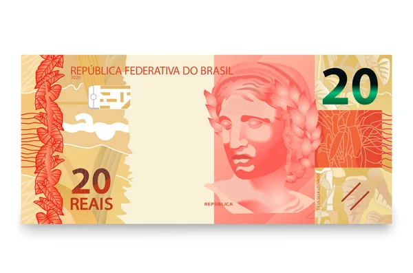 Banknot Dwudziestu Brazylijskich Pieniędzy Brazylijskie Prawdziwe Ilustracja Wektora — Wektor stockowy