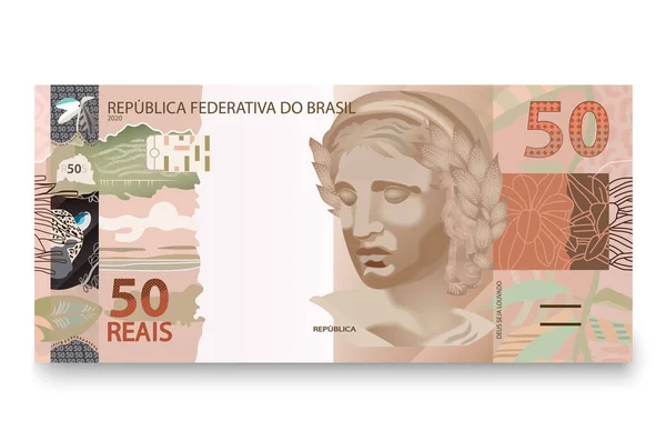 Banknot Pięćdziesięciu Brazylijskich Pieniędzy Brazylijskie Prawdziwe Ilustracja Wektora — Wektor stockowy