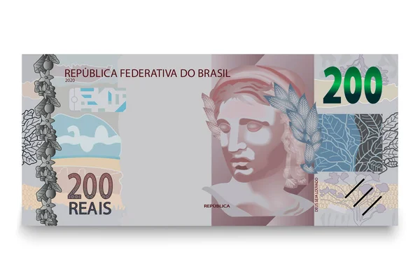Банкнота Двести Бразильских Денег Бразильский Настоящий Векторная Иллюстрация — стоковый вектор