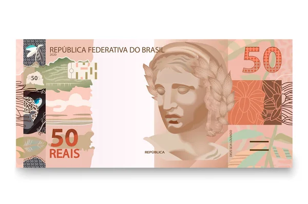 Banknote Mit Fünfzig Brasilianischem Geld Brasilianischer Real Vektorillustration lizenzfreie Stockvektoren