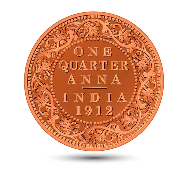 One Quarter Anna Indian Antique Coin 1912 White Background Isolated — Stock Vector